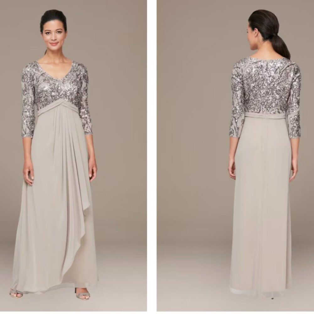 Alex Evenings Sequin Evening Perfect Mother-of-the-Bride Gown in Mink, size 22W